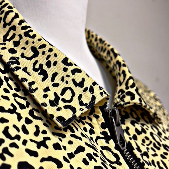 Volcom Denim Animal Print Full Zip Jacket Cheetah Sweater Collar Pockets Large - Picture 5 of 12